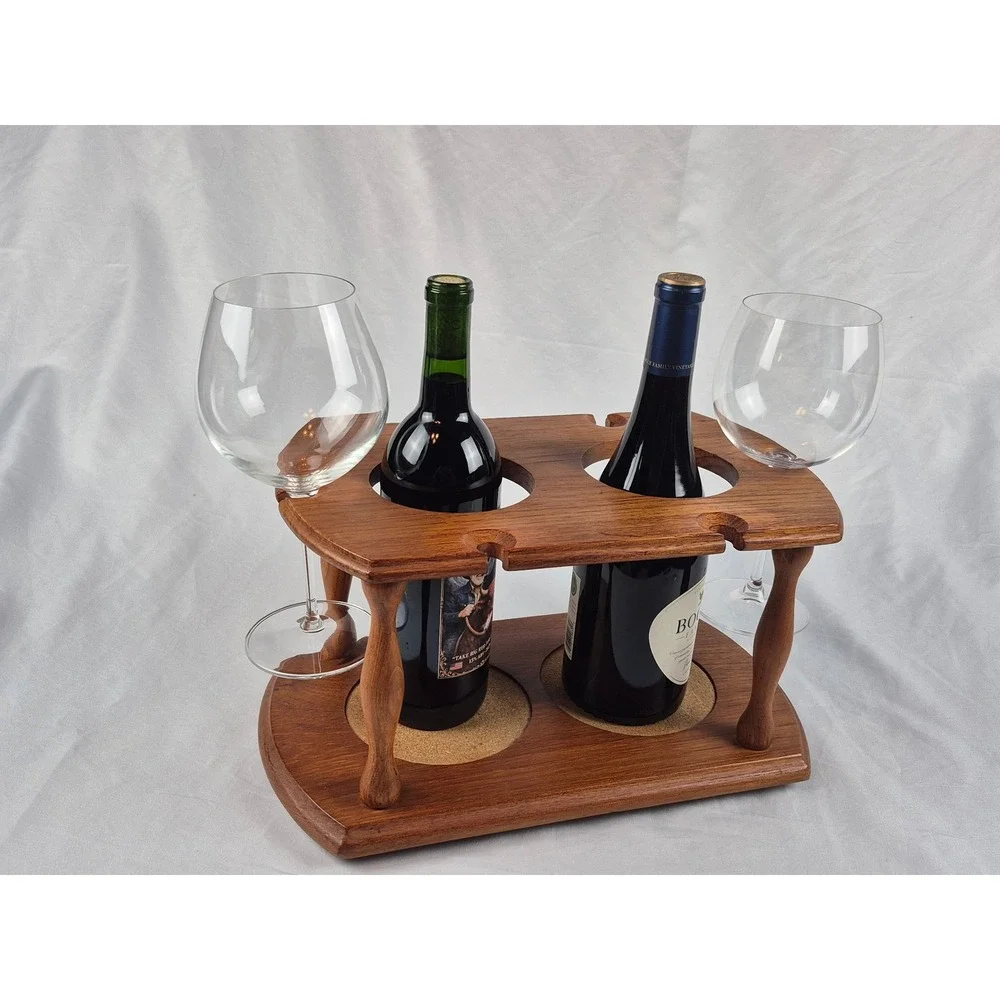 Gailstyn Sutton Teak Wine Butler 2 Bottle 4 Glass‎ Holder Picnic Patio Concert